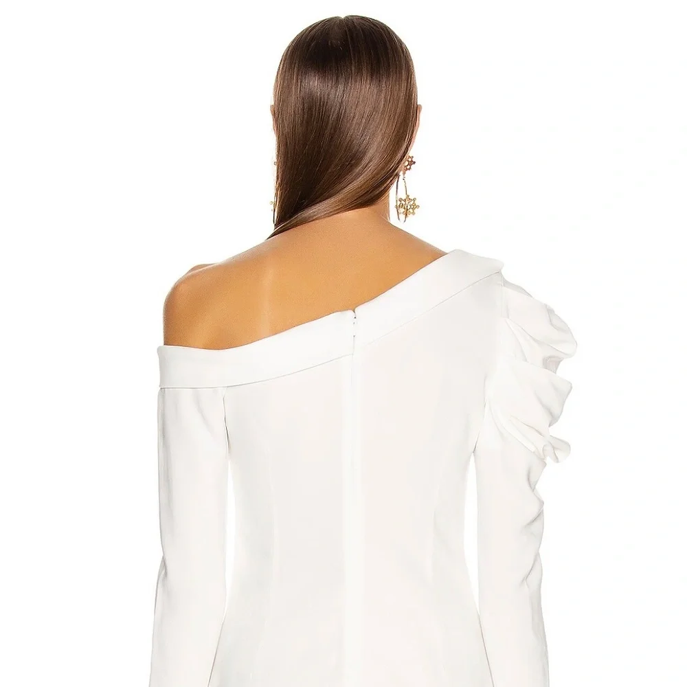 Cushnie et Ochs Navy One-Shoulder Gathered Sleeved Top NWT